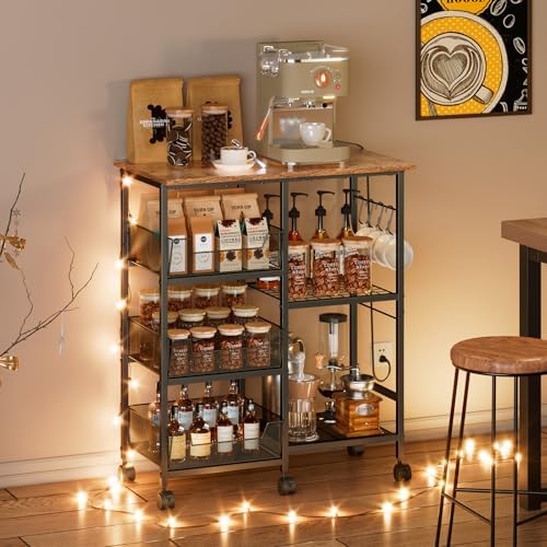 Rolling Kitchen Microwave Organizer Cart, Adjustable Shelves, Black - Image 7