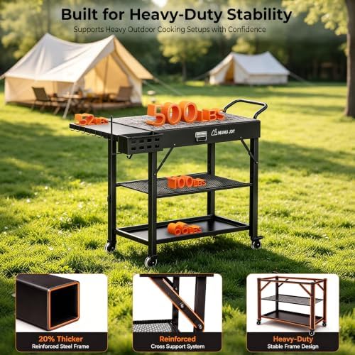Grill Cart, 19 inch,3 Tier Foldable Grill Table with Wheels 500 Lb - Image 5