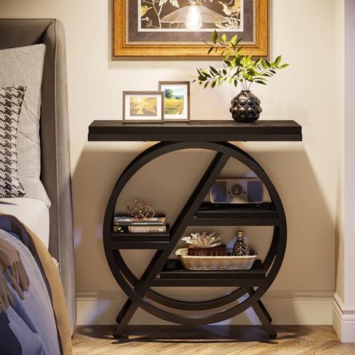 Tribesigns End Table for Living Room, 3-Tier Narrow Side Table with Storage, Wood Sofa Side Table with Geometric Metal Frame, Industrial Nightstand and Bedside Table for Bedroom, Black - Image 4
