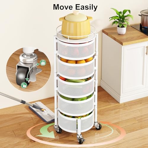 SAYZH 5 Tier Fruit Vegetable Basket Stand for Kitchen, Rotating, White - Image 6
