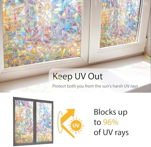 Rainbow 3D Window Privacy Stickers - Static Cling No Glue Film with Installation Tools, Anti UV Heat Block Stained Glass Look Decals Reusable for Home Glass Door Windows, 29.5 x 157.4 Inches - Image 4