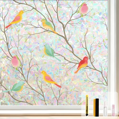 Kromapolis Window Privacy Film, Stained Glass Rainbow Bird, 35.4″ x 157.4″ by Kromapolis