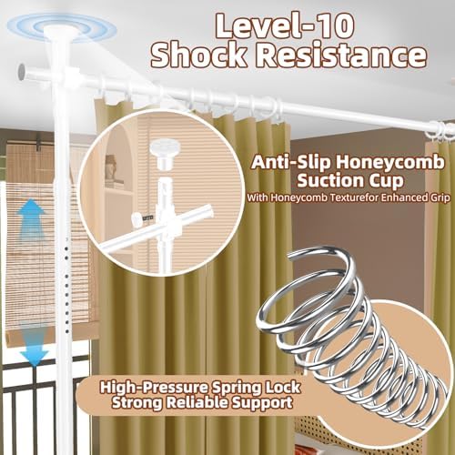 Room Divider, Tension Curtain Rod No Drilling,4-10ft(H) 28-70inch(W) Wall Divider for Room Separation, Heavy Duty Room Partition Separator, Adjustable Folding Privacy Screens,White - Image 3