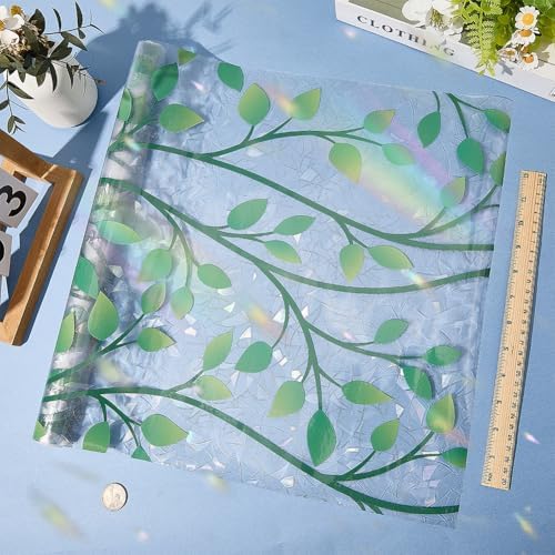GORGECRAFT 39.4x17 Inch Rainbow Plant Leaves Window Privacy Film 3D Frosted Stained Glass Decorative Window Cling Non-Adhesive Static UV Resistant Decals Reusable Sun Blocking Sticker - Image 3
