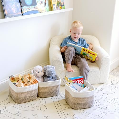 NaturalCozy Storage Cubes 9”x9”x7”Cotton Rope Woven Baskets for Organizing 3-Pack | 9 Inch Cube Storage Bin | Small Basket for Shelf Nursery, Pantry, Decorative Plant, Bathroom Closet, Toy Gift - Image 4