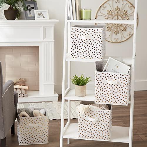 DII Woven Polyester Storage Bin, Polka Dot, White & Gold, Small Set of 4 - Image 5