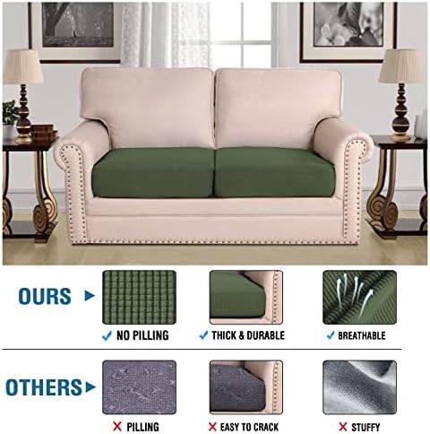 H.VERSAILTEX Super Stretch Individual Seat Cushion Covers Sofa Covers Couch Cushion Covers Slipcover Sets Thick Jacquard Textured Twill Fabric (2 Piece Medium Sofa Cushion Covers, Bronze Green) - Image 2