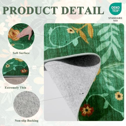 DUKINO 6x9 Area Rugs, Floral Washable Rug for Bedroom Non Slip, Dark Green - Image 4