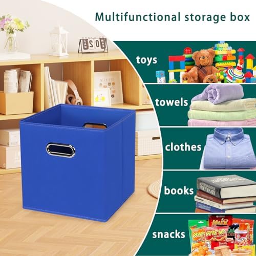 Black Foldable Storage Cubes Bins, Fabric Storage Box Cubes Organizer Baskets with Dual Handles for Home Organizer,Set of 3,(Dark Blue) - Image 3