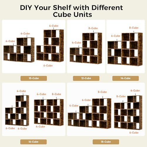 COMHOMA 6 Wood Cube Storage Organizer with Open Back and Removable Back Panels, 11In Brown Cube Storage Bookshelf, Cubicle Shelf Bookcase for Home Office Bedroom Living Room, Vertical or Horizontal - Image 6