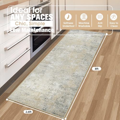 Aelenmu Runner Rugs for Hallways Kitchen 2.6x8 Non Slip Washable Beige Grey - Image 2