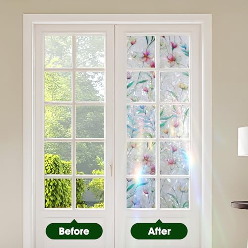 Window Privacy Film Stained Glass Window Film Decorative Static Cling Frosted Glass Cover Window Tint for Home Non-Adhesive 3D Laser UV Blocking - Image 4