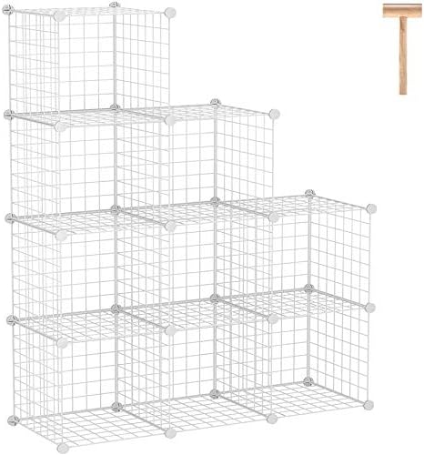 C&AHOME Wire Cube Storage, 9-Cube Organizer Metal, Wire C Grids Storage, Storage Bins Shelf, Modular Bookshelf, Closet Cabinet Ideal for Home, Living Room, Office 36.6”L x 12.4”W x 48.4”H White by CAHOME
