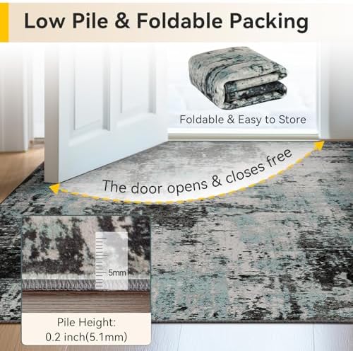 RELEANY Washable 6'x9' Abstract Area Rug for Living Room Teal Black - Image 6