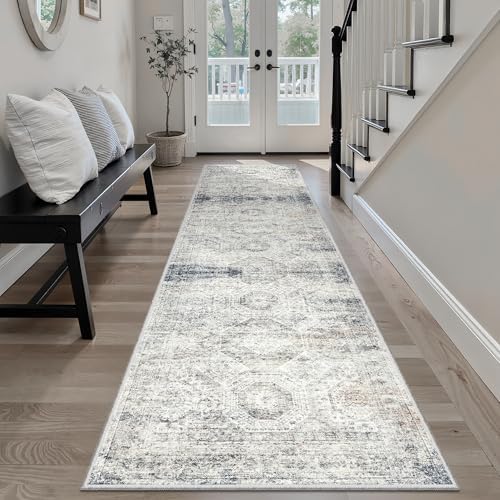 Soalmost Runner Rug 2x8 Washable Hallway Kitchen Runners Blue/Ivory by Soalmost