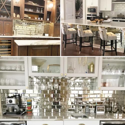 Diflart Peel and Stick Antique Mirror Backsplash Tiles 3x6 Inch, 5 Sq.ft - Image 5