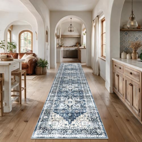 2'6"x14' Washable Area Rug, Low-Profile Entryway Rug with Non-Slip Backing & Durable Edge Binding, Vintage Rug Pattern, Small Rugs for Entryway, Kitchen & Living Room - Image 3