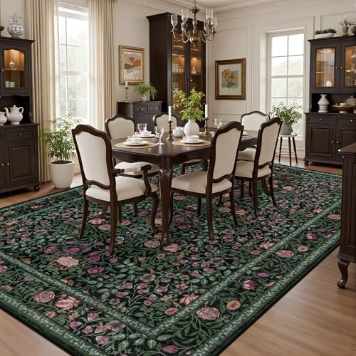 Area Rug 9x12 Living Room: Soft Floral Washable Boho Carpet Green - Image 4