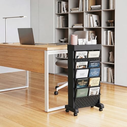 BYFU 6-Tier Rolling Bookshelf Cart, Black - Image 2