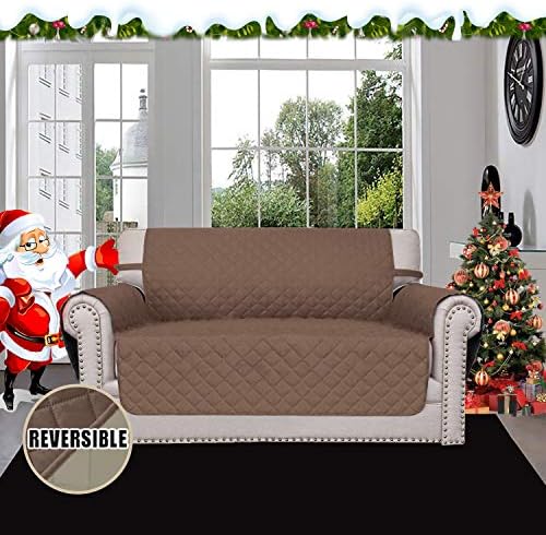 Easy-Going Reversible Loveseat Couch Cover for 2 Cushion Couch Sofa Cover for Dogs Water Resistant Furniture Protector with Foam Sticks Elastic Straps for Pet (Loveseat, Brown/Beige) - Image 2