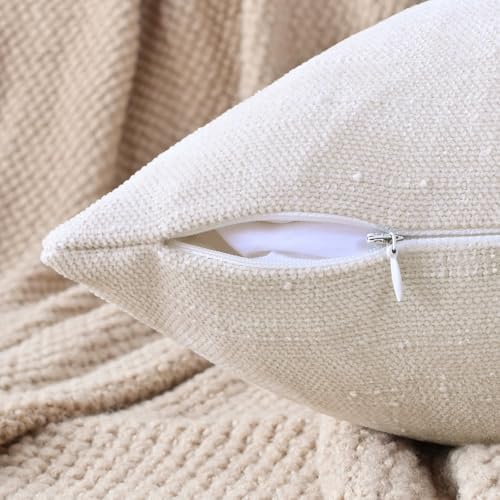 Set of 4 Soft Textured Decorative Throw Pillow Covers 12X20 Inch Cozy Farmhouse Cushion Cover Square Accent Pillow Cases for Bed Couch Sofa Living Room, Cream White - Image 3