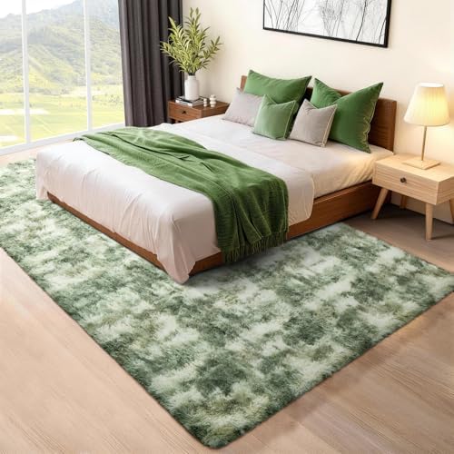 Ophanie Green and White Area Rugs for Living Room 5x7,Sage Green Fluffy Shag Large Fuzzy Plush Soft Carpets,Floor Shaggy Rugs for Bedroom,Carpet for Kids Girls Dorm Decor with Over 99 pcs Pile fibers - Image 3