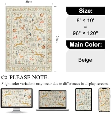 DUKINO 8x10 Area Rugs, Washable Soft Animal Bedroom Rug Non Slip, Beige - Image 2
