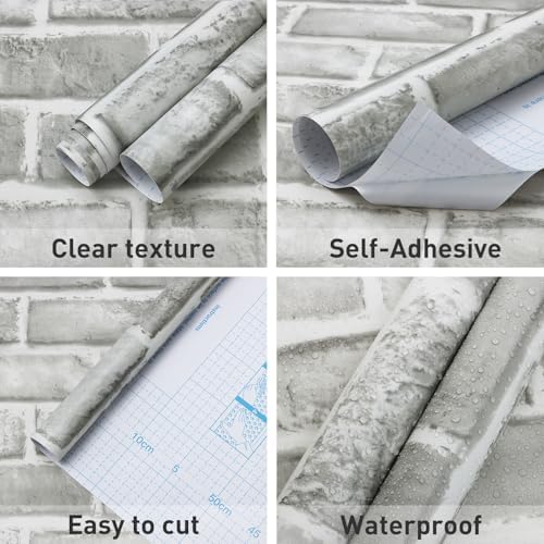 Guvana Grey Brick Wallpaper Peel and Stick Wallpaper 3D Brick Contact Paper Self Adhesive Wallpaper for Bedroom Modern Removable Wall Paper Vinyl Film Decor Backsplash Walls 17.3"×118" - Image 4