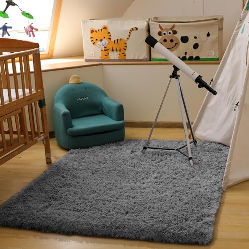 Ophanie Area Rugs for Living Room Bedroom, Washable Non-Slip Fluffy Soft Grey Shag Carpet, Indoor Floor Gray 4x6 Fuzzy Shaggy Living Room Plush Rug for Kids Home Dorm Decor Aesthetic - Image 6