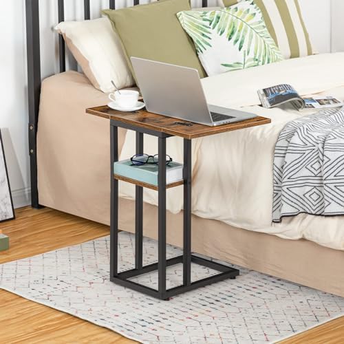 HOOBRO Foldable C Shaped End Table, C Shaped Side Table with Storage Shelf, Slide Under Couch Table for Sofa, Small Spaces, for Living Room, Bedroom, Easy Assembly, Rustic Brown BF29SF01 - Image 5