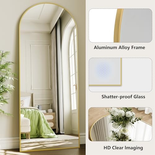 Large Full Length Mirror, 30"x71" Arched Floor Mirror Full Length with Stand, Room Decor Big Full Body Mirror with HD Tempered Glass Aluminum Frame for Bedroom Living Room,Gold - Image 5