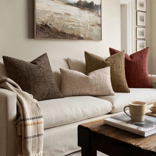 MIULEE Chenille Textured Throw Pillow Covers Reddish Brown 20x20 Set of 2 - Image 5