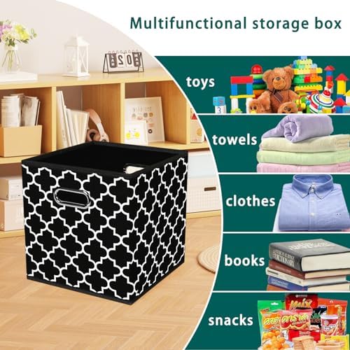 Black Foldable Storage Cubes Bins, Fabric Storage Box Cubes Organizer Baskets with Dual Handles for Home Organizer,Set of 3,(Black Light) - Image 3