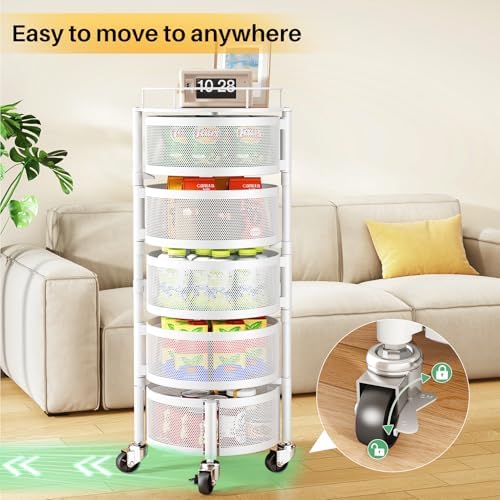 SNTD 5-Tier Fruit and Vegetable Basket Bowls for Kitchen, Rotating, White - Image 6