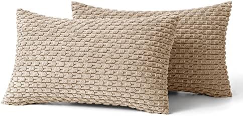 MIULEE Lumbar Decorative Throw Pillow Covers 12x20 Neutral Tan Corduroy - Image 6