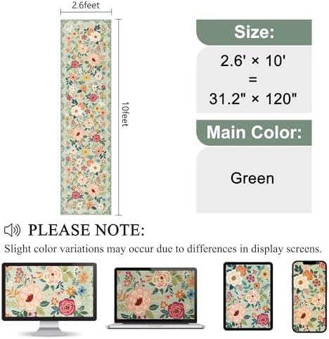 DUKINO 2.6x10 Runner Rug for Hallway, Washable Kitchen Rugs Non Slip, Green - Image 2