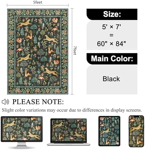 DUKINO 5x7 Area Rugs, Washable Animal Rug for Living Room Non Slip, Black - Image 2
