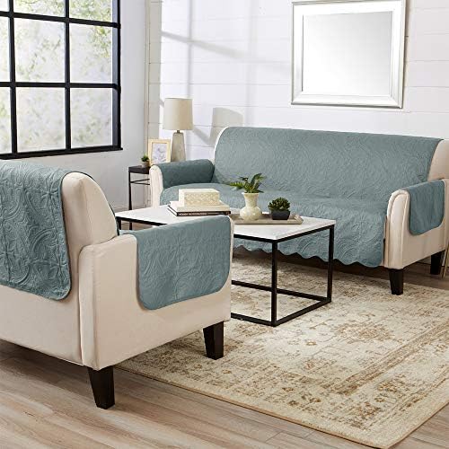 Great Bay Home Reversible Loveseat Cover - Washable Slipcover Furniture Protector with Elastic Straps - Perfect for Kids & Pets - Quilted & Stitched Detail (Mirage Gray/Flax) - Image 5