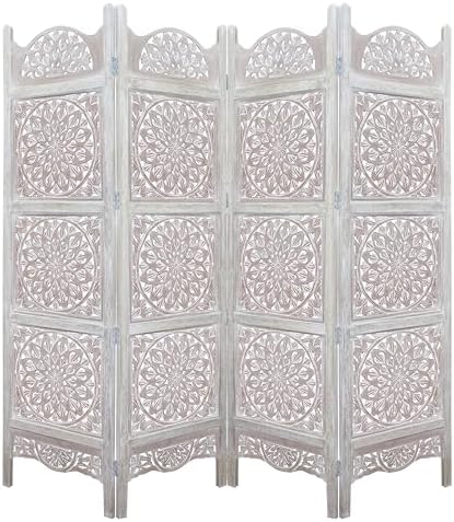 COTTON CRAFT Room Divider Wood Screen - Hand Carved Folding 4 Panels 72x80 by COTTONCRAFT