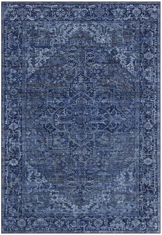 ReaLife Rugs Machine Washable Area Rug - Living Room Bedroom Bathroom Kitchen Entryway Office - Padded Low Pile Stain Resistant Premium - Boho Vintage Traditional - Lyle - Blue 7'6" x 9'6" - Image 3