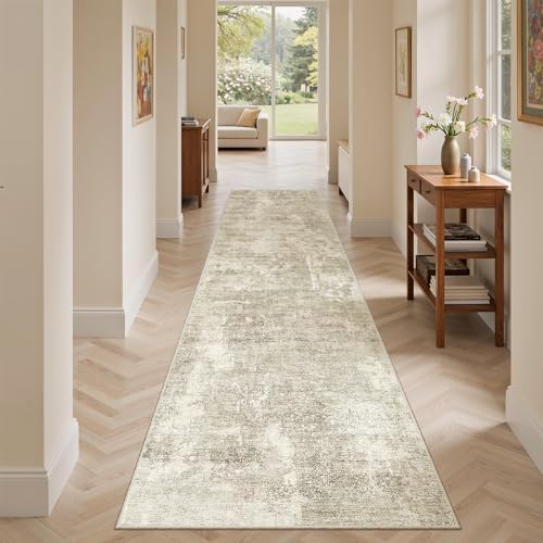 Soalmost Abstract Runner Rug 2x8 Hallway Kitchen Runners Beige/Gray - Image 2