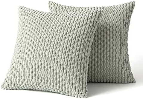 MIULEE Decorative Throw Pillow Covers 20x20 Light Green Textured Corduroy - Image 6