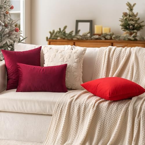 MIULEE Velvet Throw Pillow Covers 20x20 Inch Pack of 2 Wine Red - Image 2