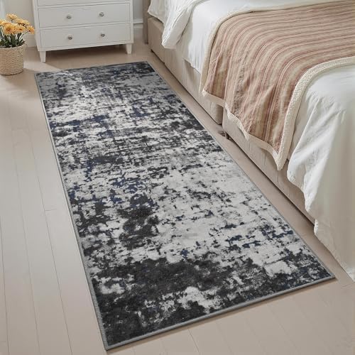2x6 Washable Runner Rug Non Slip Runners for Hallway, Kitchen Soft Stain Resistant Floor Carpet with Rubber Backing Abstract Rugs for Entryway, Bedroom, Bathroom, Laundry Room, Dark Grey Blue - Image 3