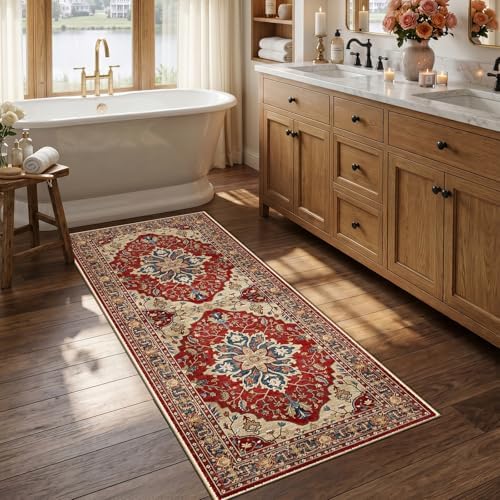 RELEANY Washable Area Rug, Runner 2'6"x5', Red/Blue by RELEANY
