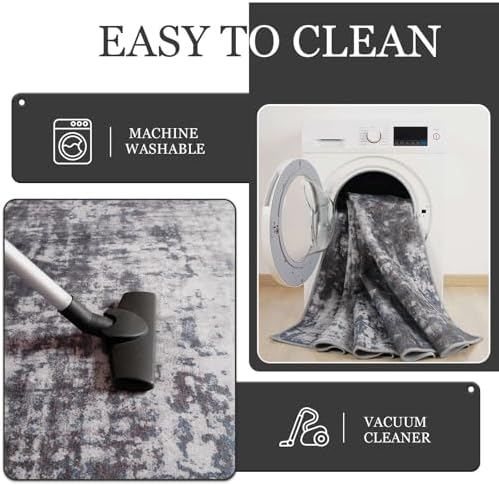 6x9 Area Rugs, Washable Living Room Rug, Modern Abstract Rug for Bedroom Stain Resistant Non Slip, Soft Low Pile Carpet for Kitchen Nursery Home Office Decor, Dark Grey Blue - Image 5