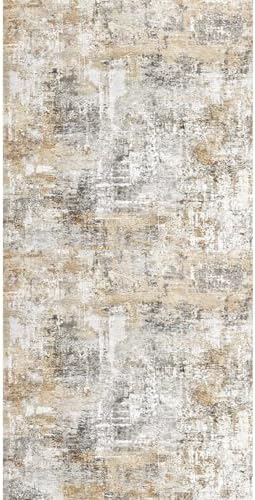 3x6 Washable Non-Slip Kitchen Runner Rug – Modern Abstract Wide Carpet Runner with Rubber Backing for Entryway, Hallway, Bathroom Low Pile Thin (Gold Grey) - Image 2