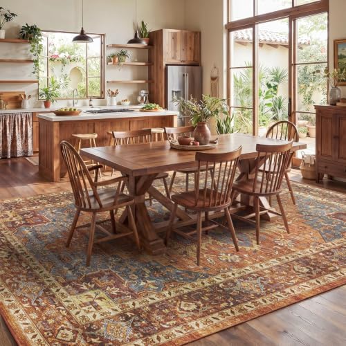 AMADA HOMEFURNISHING 6x9 Area Rugs, Blue Low-Profile Washable Rug with Non-Slip Backing & Durable Edge Binding, Vintage Rugs for Living Room, Bedroom, Dining Room - Image 2