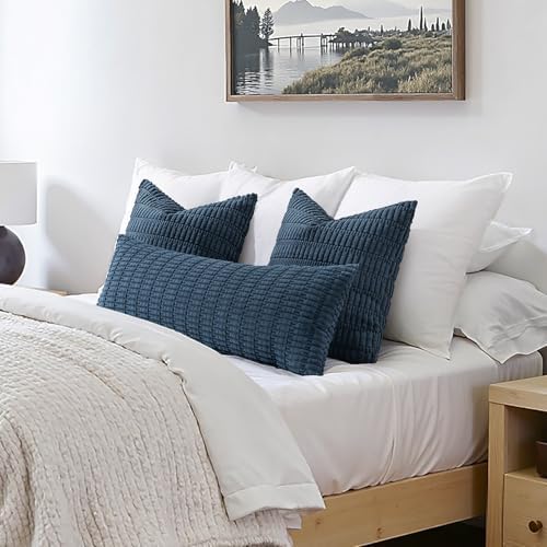MIULEE Lumbar Corduroy Throw Pillow Cover for Bed 14x36 Blue Pack of 1 - Image 2