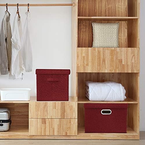 TYEERS Large Collapsible Storage Bins with Lids, Organization Bins for Closet Storage, Clothes Storage, Folding Storage Box with Lids for Home Office Storage - 3 Pack - Red Wine - Image 4